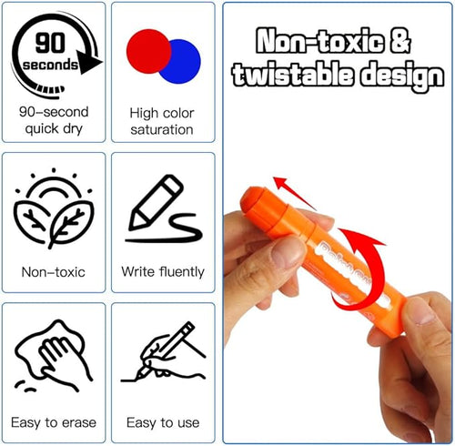 12 Colors Paint Sticks, Quick-Drying and Washable Tempera Paint Sticks for Kids, Non-Toxic Art Supplies for Student