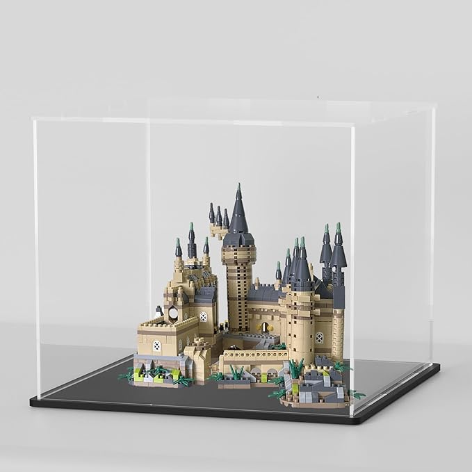 SVENJBB Acrylic Display Case, 10x8x9 Inch Cube Acrylic Boxes for Display, Clear Display Cases with Matte Black Base and Lid for Collectibles and Miniature Dollhouse