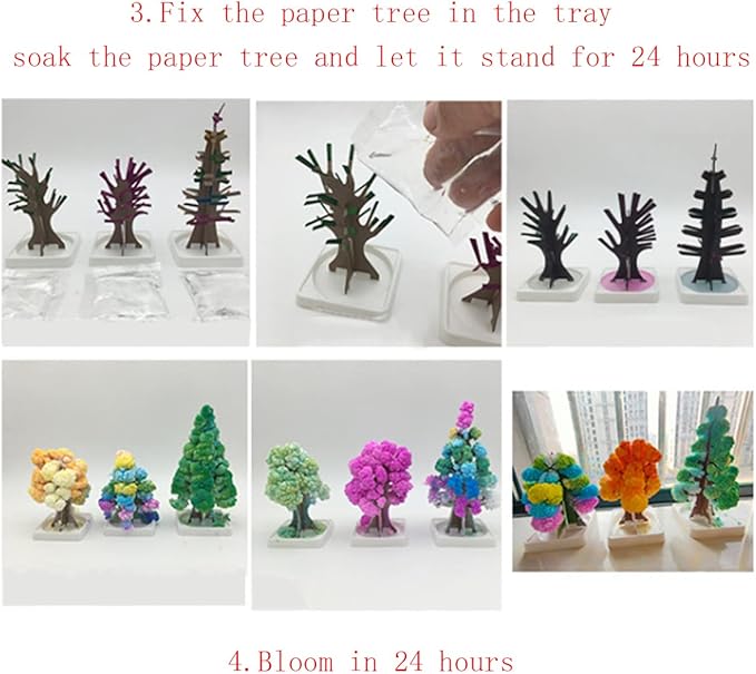3 in 1 Mini Christmas Tree Magic Growing, Paper Tree Colorful DIY Crystal Growing Kit/Ornaments Decoration Toy Novelty Xmas Gift Boys Girls Science Kits & Toys Learning Guide (A)