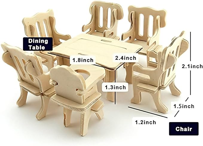 LOVEINUSA DIY Wooden Dollhouse Furniture Set, 3D Puzzle Miniature Room Accessories, Natural Wood (Pack of 2)