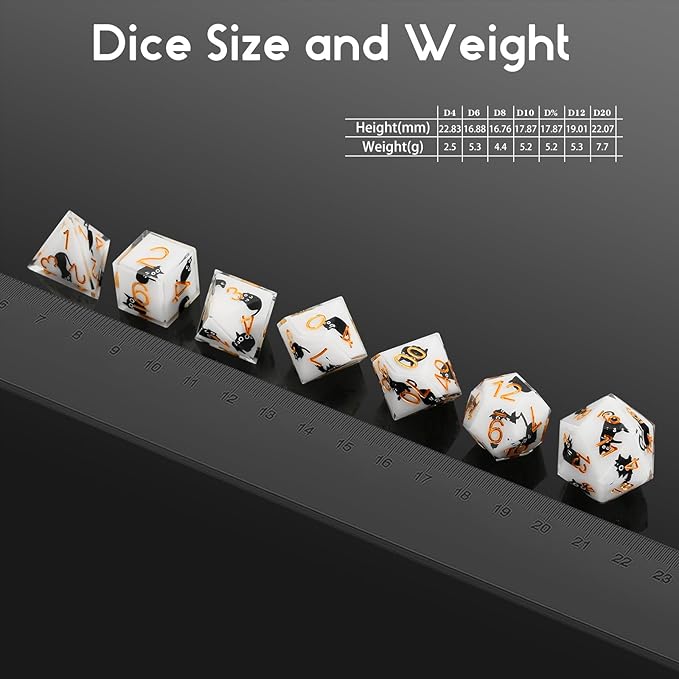 DNDND Cat DND Dice 7-Piece Sharp Edge Polyhedral D&D Dice Set with Gift Case for Dungeons and Dragons D&D 5E Table Game