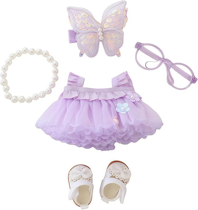 Clothes for Dolls Accessories, Outfit Set 5 Pieces Gauze Dress for 15cm 17cm Doll (No Doll), Romantic Skirt Doll Clothing Set Replacement Purple