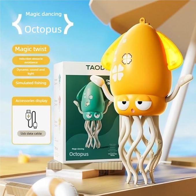 Electric Dancing Octopus Baby Toy, Automatic Evasion Octopus Toy with Led Light and Music, Interactive Entertainment for Baby Sensory Development Birthday Gifts(Yellow)