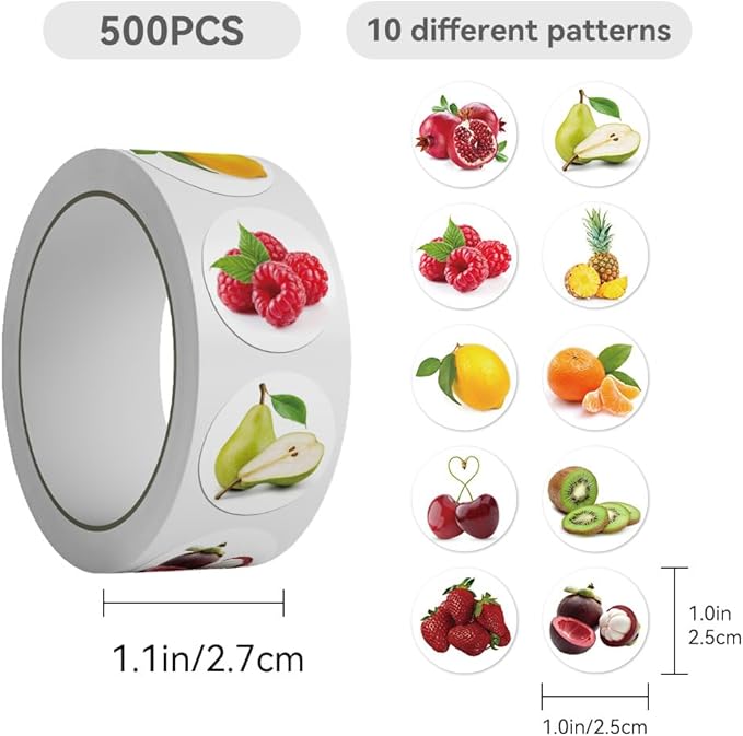 500Pcs Small Fruit Stickers,10 Design Realistic Food Stickers Colorful Waterproof Vegetable Fruit Decals for Laptop IPAD Ebook Reader Water Bottle Waterproof Aesthetic Sticker for Boys Girls Teens