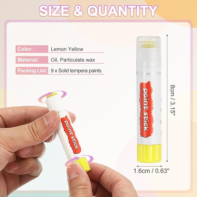 PATIKIL Tempera Paint Sticks, 9 Pcs Solid Tempera Paints Sticks Washable Bulk Markers Pen Quick Drying for Artists Beginners Art Supplies, Lemon Yellow