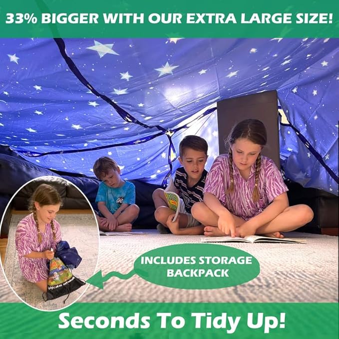 Molcey Blanket Fort Building Kit for Kids 4-8 8-12+ - Make a Portable Playhouse, Play Tent. Build a Fort Making Kit/Builder Blankets - Ultimate Indoor/Outdoor Play for Girls/Boys Toys Age 3-12