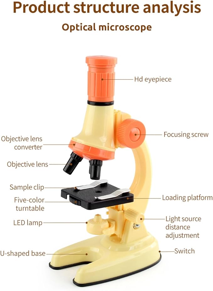 XD508 Microscope for Kids - 100X 600X 1200X Beginner Microscopes kit with LED Light, Science Educational Gift and Toy for Boy&Girl Birthday Halloween Christmas（Pink）