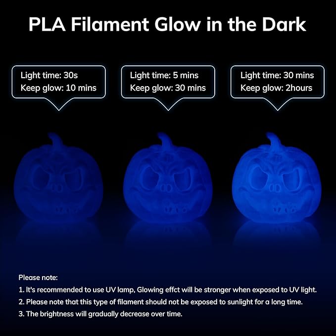 AMOLEN 3D PLA Printer Filament, 1.75mm Glow in The Dark Blue PLA Filament for 3D Printing, Best with UV Lamps, 1kg Spool (2.2lbs), Dimensional Accuracy +/- 0.02 mm, Fit Most FDM 3D Printers