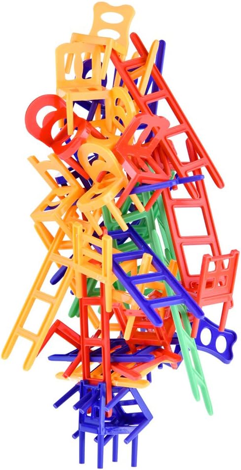 WEofferwhatYOUwant Chairs and Ladders Stacking Game – 44 Piece Balance Tower for Kids and Adults – Family Party Tabletop Game Night Fun – Dexterity Skill Building Travel Toy Ages 6+