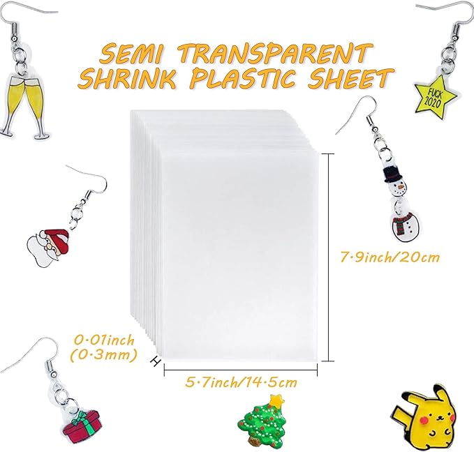 24 PCS Shrink Plastic Sheets, Shrinky Art Paper Shrink Film Sheets for Kids Creative Craft, Create Your Own Earrings, Necklace, Keychains(A5 Size)