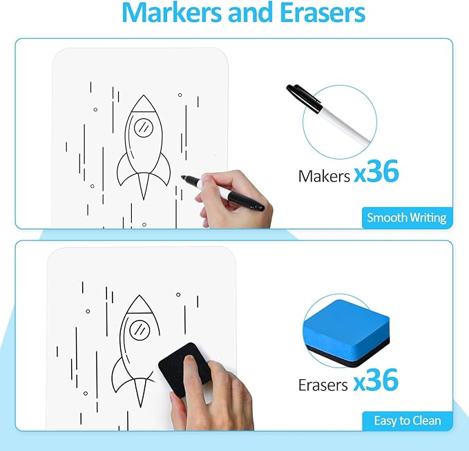 Dry Erase LapBoards, PANDRI 36 Pack Double Sided 12.5 x 9 Inch Dry Erase Boards with 36 Erasers and 36 Markers, Whiteboards for Kids Students Classroom Teacher Supplies