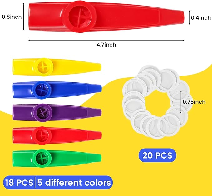 LovesTown Kazoo, 18 PCS Kazoos Bulk Musical Instruments for Kids Adult Classroom Suprise Party Supplies