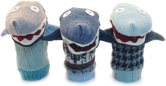 Cate and Levi - Baby Shark Boy Gift - Hand Puppet - Premium Reclaimed Wool - Handmade in Canada - Machine Washable (Shark)