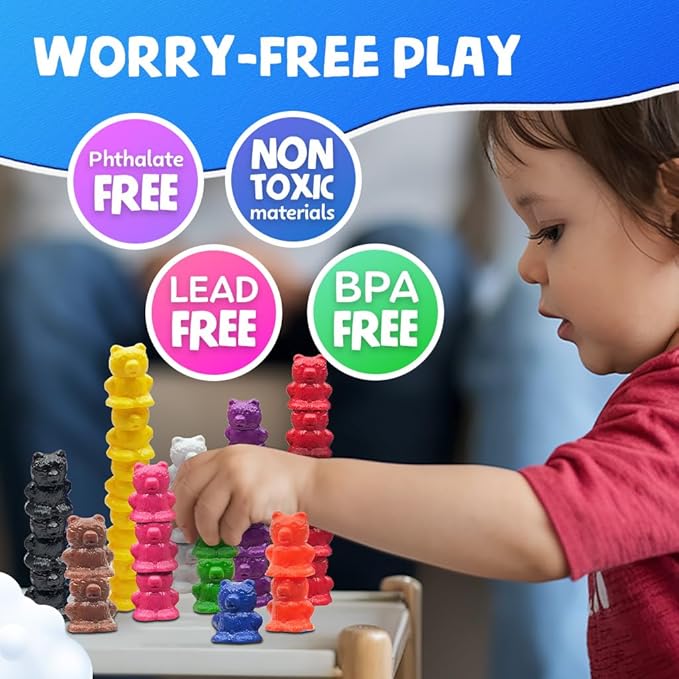 Skoolzy Stackable Counting Bears Color Sorting Toys for Toddlers 100 pc - Montessori Toddler Sorting Toys, Sorting Games, Teaching Counting Toys for Toddlers 3+, Manipulatives for Preschoolers