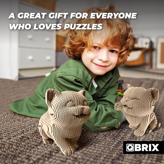 QBRIX Another 3 Cats 3D Puzzle for Adults, DIY Craft Kit for Home Decor, 3D Model Kit for Teens, Creative Gift for Boys & Girls 14+, Cardboard Model Building Kit