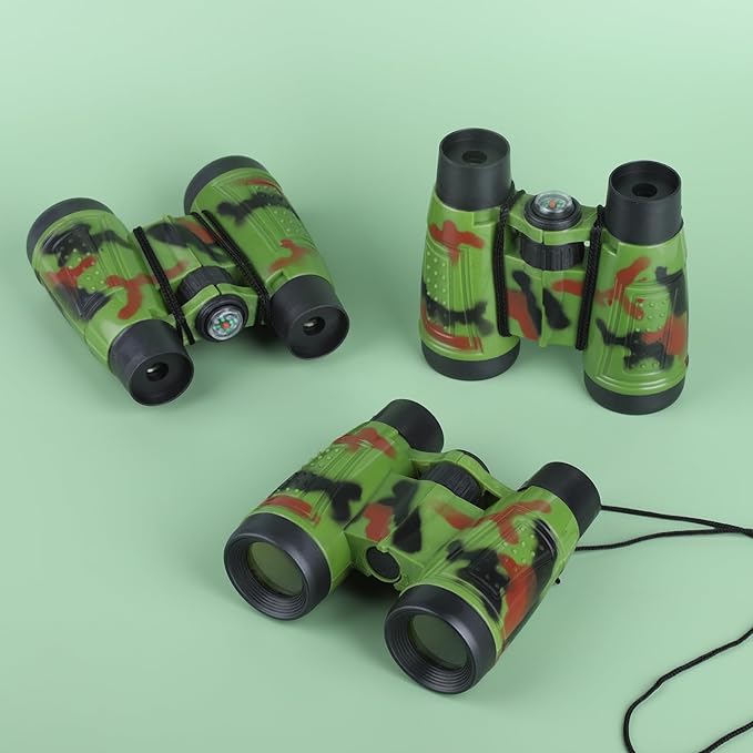 ASONA 24PCS Camouflage Color Binoculars for Kids with Neck String, Binoculars Nature Exploration Toys Safari Jungle Animal Theme Party Favors Gifts for Bird Watching Camping Hunting Hiking Supplies