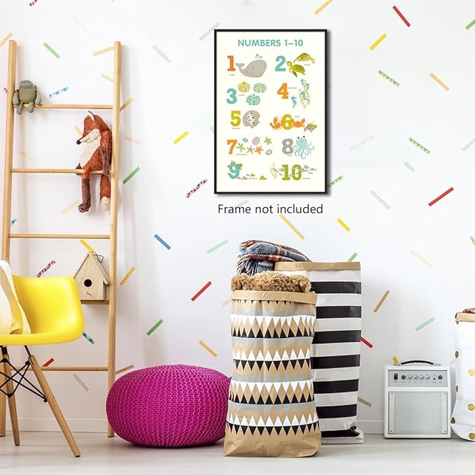 xbsifyiooa Number 1-10 Poster for Toddlers, Learning & Educational Numbers Posters for Toddlers 1-3, Kids Learning Posters, Cute Animal Numbers Chart Preschool Wall Posters For Kids 12x16in Unframed