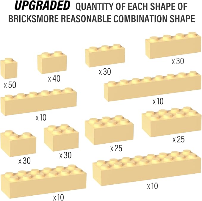 300 Piece Tan Bricks Bulk Assortment Pack, Brick Accessories for Building With 12 Sizes, Compatible With Lego Parts and Pieces