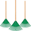 Macarrie Pack of 3 Kids Rakes with Hardwood Handle Lawn Garden Rake for Kids Gifts to Sweep Fall Leaves in Lawn and Tidying up The Garden Made of Wood and Plastic, 34.6 Inch (Green)