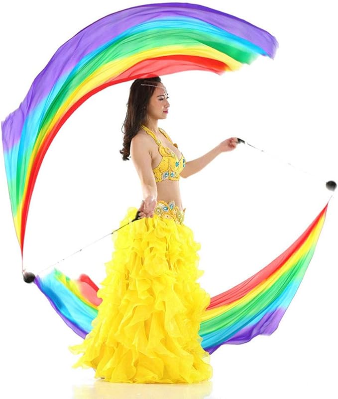 KIKIGOAL 2pcs 2.5x0.9M/98.43"x35.43" Multi-Color Dance Silk Veil Poi