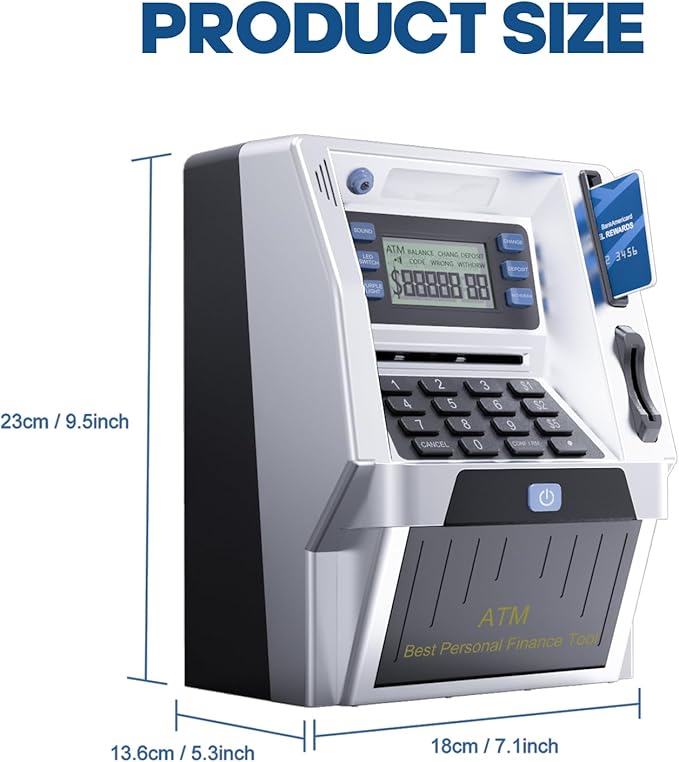 Blingbin Upgraded ATM Piggy Bank for Kids, ATM Bank Machine for Real Money with Debit Card, Bill Feeder, Coin Recognition, Balance Calculator, Electronic Saving Safe Machine Box for Boys Girls Gift