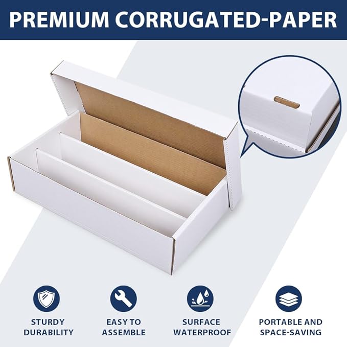 CROSSDESIGN Trading Card Box Storage | w/ 3 Divider Corrugated Cardboard | for Top Loader Organizer Sorting Tray Box & MTG, TCG Sports Cards & Coin | Holds 3000 Count