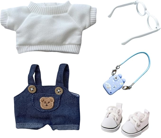 17cm Doll Clothes Set, 5 Pieces Dress Overalls Outfit Set for 6.7inch Doll Suit, Cute Fashion Hat & Clothes Accessories for 1st/2nd/3rd Gen Dolls Play & Display