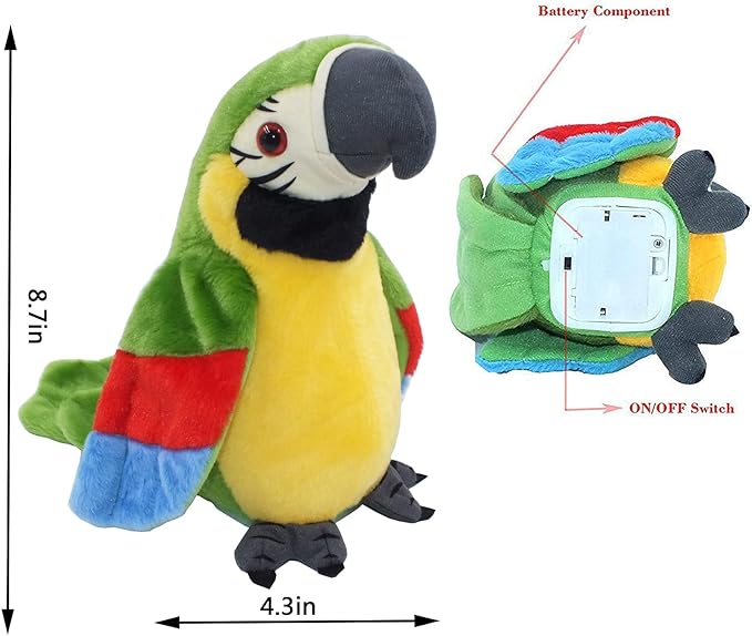 Vincilee Talking Parrot Repeat What You Say Mimicry Pet Toy Plush Interactive Toys Buddy Parrot for Children Gift,4 x 7.8inches(Green)