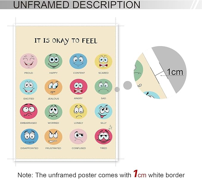 xbsifyiooa Feelings Chart Poster, Calming Corner Poster, Preschool Classroom Must Haves for Kids, Mental Health Posters, It Is Okay To Feel Emotions Poster, Therapist Office Wall Art 12x16in Unframed