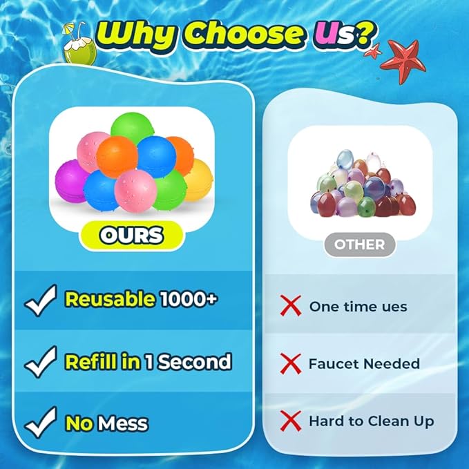 20Pcs Reusable Water Balloons, Summer Water Toys, Magnetic Water Ball for Outdoor Games, Pool Toy, Beach Toys for Kids