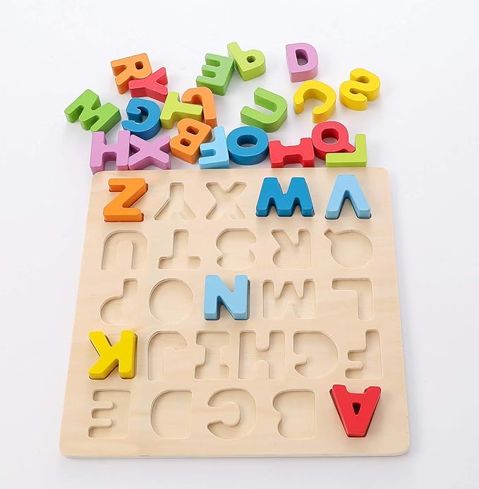 Alphabet Puzzle Wooden ABC Letter Puzzle for Toddlers Preschool Learning Early Educational Toys for Baby Girls Boys 1 2 3 Years Old (Capital Letter)