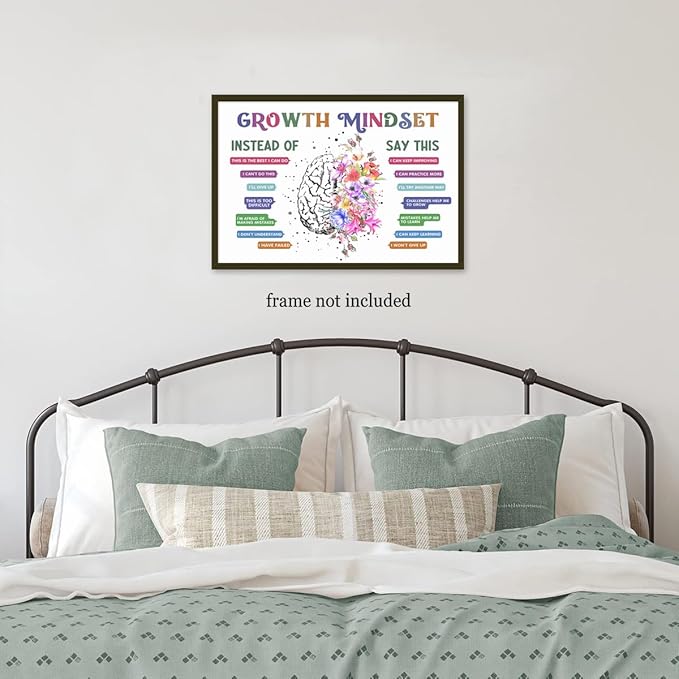 CEHNSENHUI Classroom Growth Mindset Affirmations for Kids Mental Health Posters Brain Poster Psychology Special Education Calm Corner Wall Art Office Therapy Canvas Wall Decor 16x24in Unframed