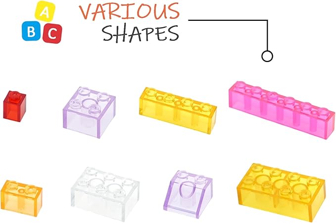 Classic Clear Transparent Bulk Bricks, 300 Pieces and Parts Creative Building Blocks, Compatible with All Major Brands-8 Shapes Building Bricks for Girls