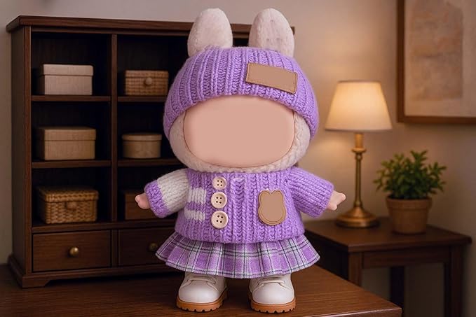 for Luxury 17cm Doll Clothes – 3-Piece Set （No Doll）, Adorable Outfit , Doll Outfit Clothes Set for 17cm Dolls,Clothes for Fashion Designer Collection Hat + Sweater + Skirt (Purple)