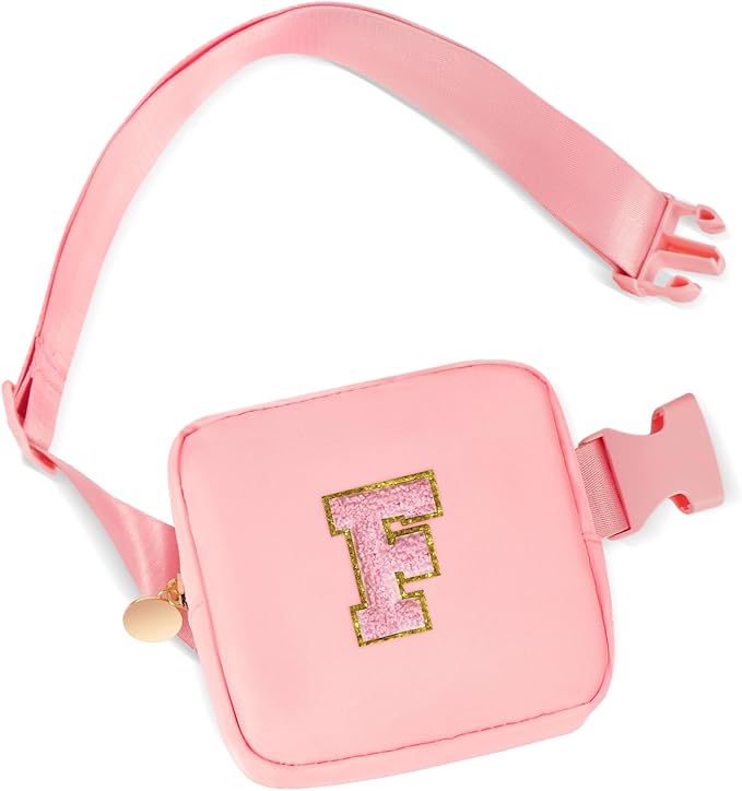 Mini Belt Bag Fanny Pack with Initials Letter Patch Small Crossbody Bags Cute Stuff Birthday Gifts for Teenager Girls Trendy Stuff for Teens - Initial F,Peach