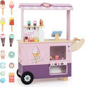 Costzon Ice Cream Cart, Wooden Grocery Store w/Vending Machine, Play Food, Display Rack & Shelves, Swivel Wheels, Push Handle, Ice Cream Truck, Market Stand Pretend Playset for Kids Ages 3+ (Pink)