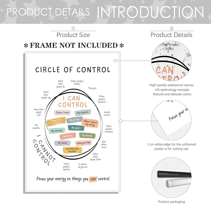 Circle Of Control Poster What I Can And Cannot Control Therapy Office Wall Art Kids Mental Health Poster Calm Down Corner School Decor 24x36in Unframed