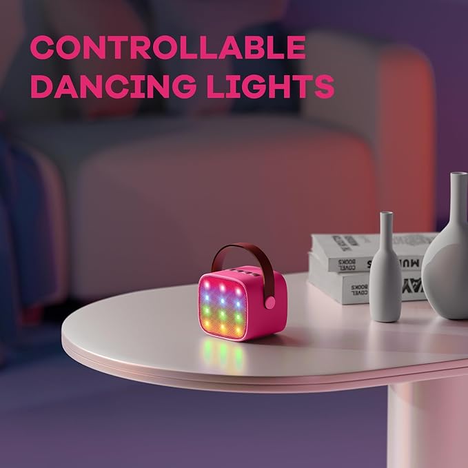 Mini Karaoke Machine for Kids Toys, Portable Bluetooth Speaker with 2 Wireless Microphones, Birthday Gifts for Girls 3, 4, 5, 6, 7, 8, 9, 10, 11, 12+ Years Old Toddler Teens (Hotpink)