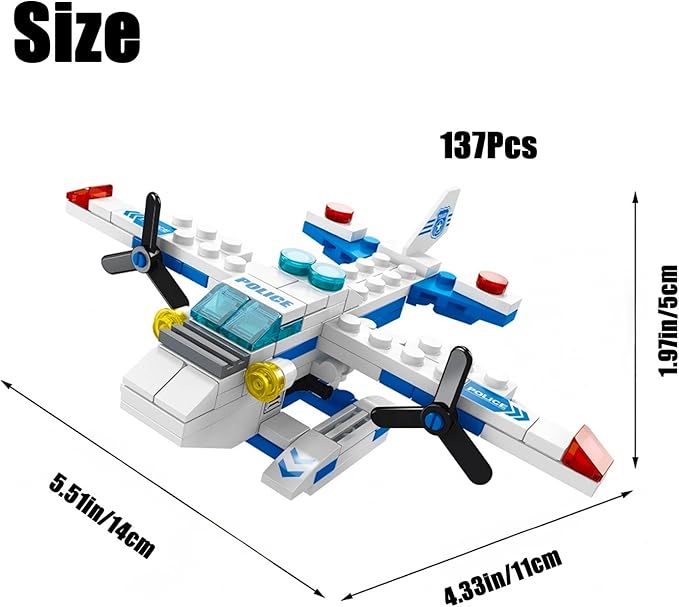 Sky Police Airplane Building Blocks Toy – 137 PCS STEM Construction Set, 7-in-1 Transformable Model Kit for Kids Ages 6-12, Creative Aircraft Toys for Boys & Girls (Police, Rescue, Fighter Jet)