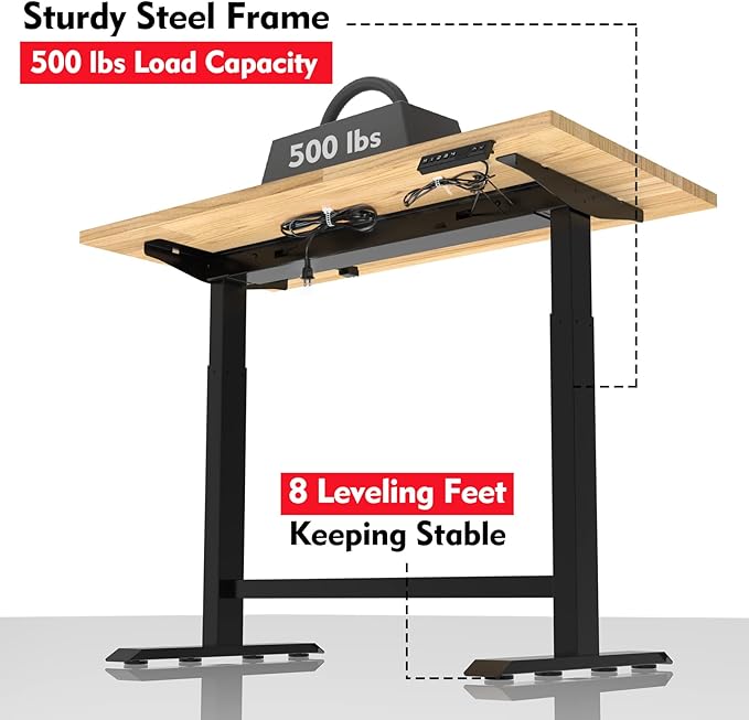 WORKPRO Dual Motor 48" Electric Height Adjustable Workbench, 500 LBS Load Capacity 48"x24" Wooden Top and Memory Keypad, Work Table for Workshop, Garage, 28-3/4" to 48-7/16 Lift Range