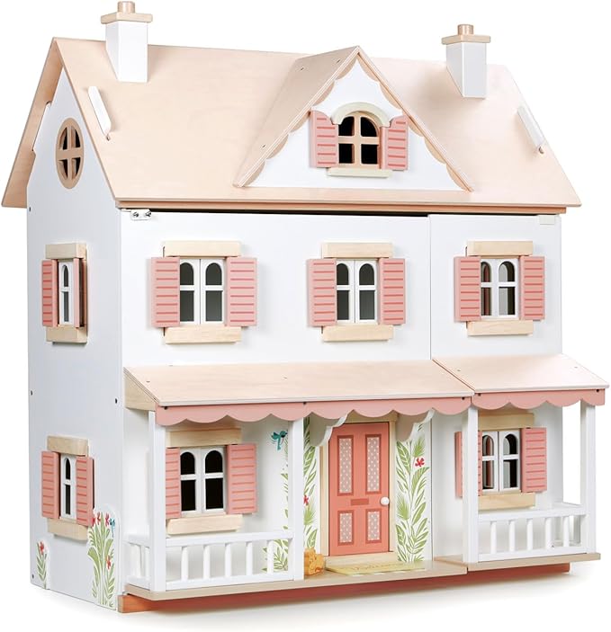 Tender Leaf Toys - Humming Bird House - 3 Story Large Wooden Colonial Style Doll House - Encourages Role-Play and Story Invention in Boys and Girls - Age 3+