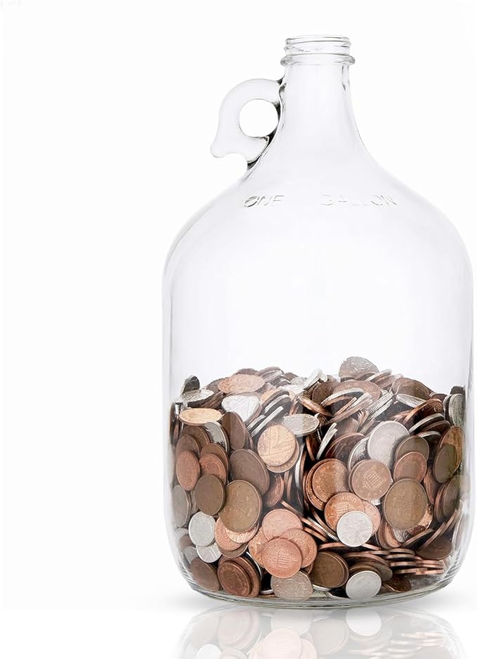 Piggy Bank for Adults - Large Coin Bank Glass Jar - for Saving Money & Small Change - Gallon Jug Made in USA