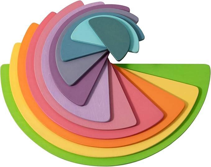 Wooden Pastel Semicircle Stacker Toys, 11Pcs Semicircle Pastel Rainbow Stacking Puzzle, Rainbow Building Blocks Board Set for Kids, Learning Creative Thinking Toys