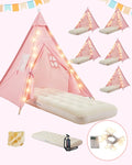 6 Pack Teepee Tent for Kids with Inflatable Airbed, Light, Toddler Tent Children Room Tents, Slumber Party Sleepover Tents, Indoor Outdoor Kids Playtent Playhouse for Girls & Boys