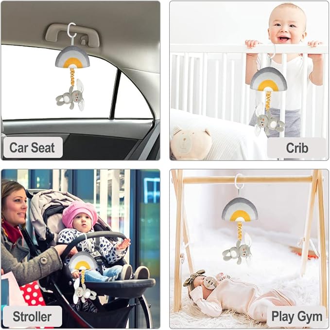 Baby Hanging Rattle Toys, Baby Lullaby Pull Musical, Soft Plush Early Development Stroller Car Toys with Squeaker for Infant (Rabbit)