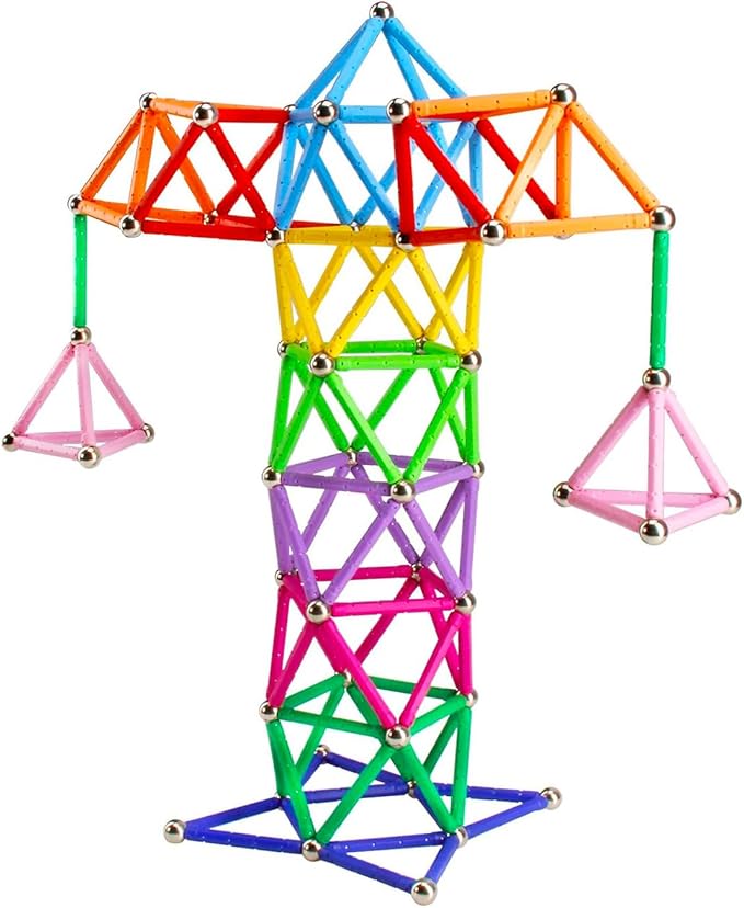 165PCS Magnetic Building Stick Blocks, Magnet Educational Toys Magnetic Blocks Sticks Stacking Toys STEM Set, Non-Toxic Building Toy 3D Puzzle with Storage Bag