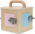Beech Wooden Lock Box with 4 Different Doors & Various Lock Mechanisms Helps Develop Probelm Solving Skills,Montessori Wooden Educational Toy,Learning Fine Motor Skills Activity Board for 1+ Years