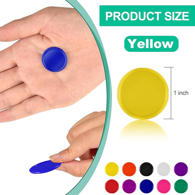 Coopay 1000 Pieces 1 Inch Bingo Chips Bulk, Bingo Markers for Math Practice, Plastic Learning Counters Disks Counting Discs and Poker Chips Game Tokens Kids Reward (Yellow)