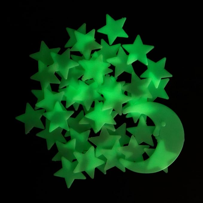Glow in The Dark Stars for Ceiling,45Stars & 1Moon,Glow in The Dark Stars,Luminous Star and Moon Wall Stickers,Star Stickers for Bedroom Decor, Birthday Gifts（Green）