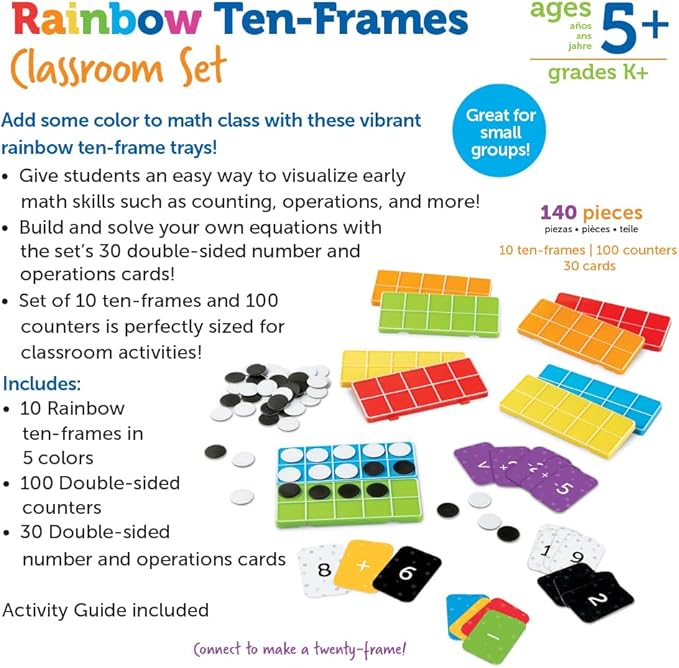 Learning Resources Rainbow Ten-Frames Classroom Set, 140 Pieces - Math Tools for Students Ages 5+, School Supplies and Teacher Resources, Classroom Supplies